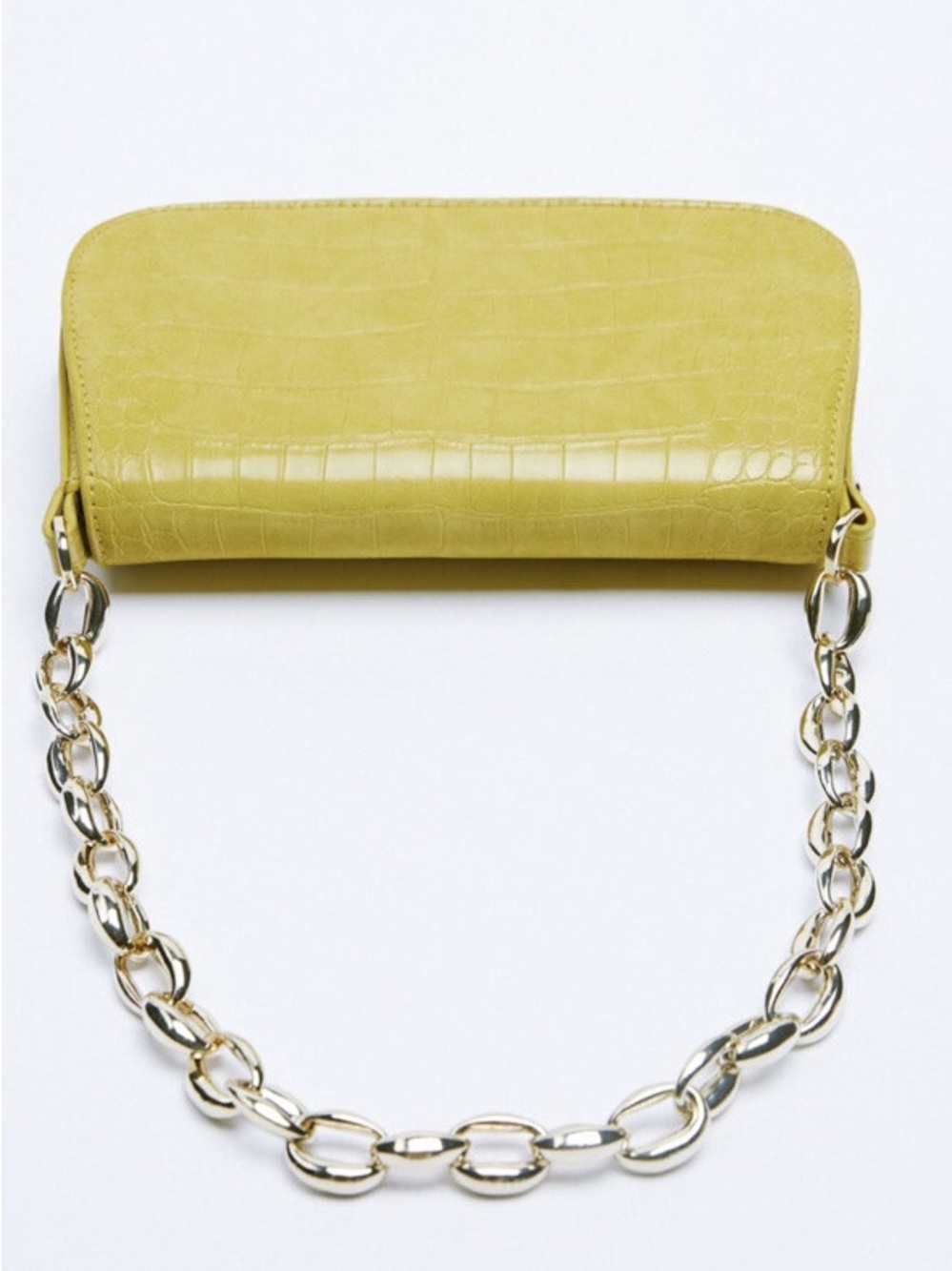 Zara Lime Green Croc-Embossed Chain Shoulder Bag